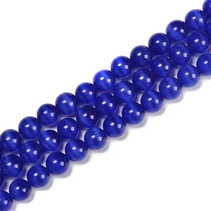 Cuentas redondas lisas ojo de gato azul real tamaño 6 mm 8 mm 10 mm 12 mm 15,5"" cadena - Imagen 1 de 3