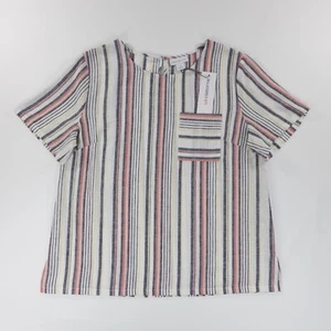 Liz Claiborne Women's Round Neck Short Sleeve Keyhole Stripe Top Multicolor XS - Picture 1 of 10
