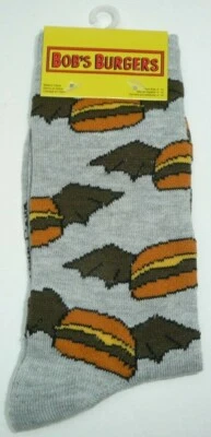Bob's Burgers Crew Socks Halloween Flying Food Bats Adult 1 Pair Belcher Grey - Image 1 of 4
