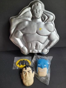 Superman Batman Cake Pan vintage 1977 Wilton aluminum candy mold tray with faces - Picture 1 of 1
