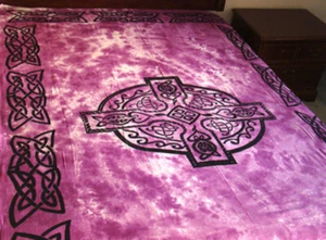 Celtic Cross Tapestry Purple/White Tye Dye 72 Wide x 108" Renaissance Decoration - Picture 1 of 2