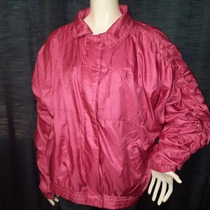 Vintage Adidas Three Leaf Neon Pink Satin Windbreaker Jacket Womens Size Large - Picture 1 of 9