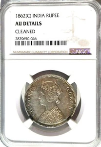 1862 C British India 1 Rupee, NGC AU Details - Cleaned - Picture 1 of 3