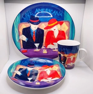 Vintage Sango Cafe Americana Set Speiseteller Salatteller und Becher 1998 #4911 - Bild 1 von 21