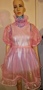 New Lockable pink pvc dress  sissy maid adult sized baby And Apron  - Picture 1 of 13