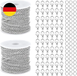 10m Metall Halskette Ketten, 2 Roll Kabel Kette Silber Halsketten Meterware Schm - Bild 1 von 7