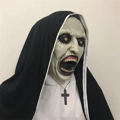 Nun Scary Mask with Cross Charms Headscarf Costume Horror Nun Full Head - Image 1 of 2