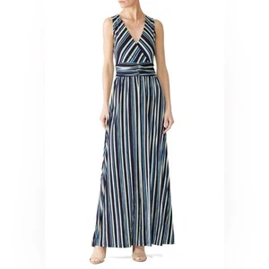 LEOTA Athena Striped Sleeveless V-Neck Maxi Dress Women's Size Large - Picture 1 of 11