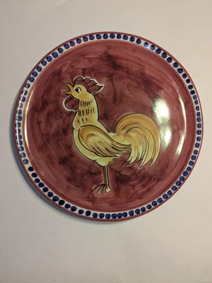 Plato de picar Vietri Solimene 12" Campagna Chiken rojo azul punto pintado a mano Italia Foto 1 de 4