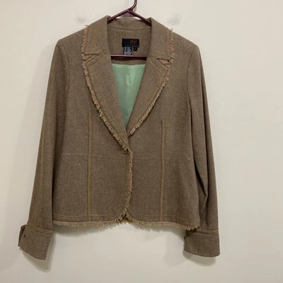 Chaqueta True Meaning Talla 6 Mezcla de Lana Flecos Puntada Superior Forrada Marrón Foto 1 de 3