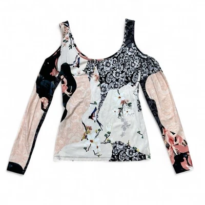 Y2K Guess Pink White Floral Long Sleeve Cut Out Tank Top Shirt Women’s Small - Image 1 of 4