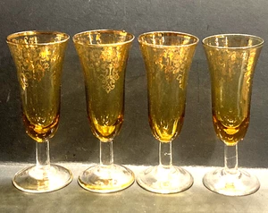 4 Kristall Bernstein Cordial mundgeblasene Gläser mit Goldätzung - Bild 1 von 12