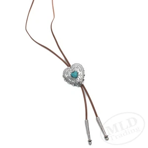 Corbata Bolo Corazón Turquesa - Collar Vaquero Occidental - Cordón de Cuero Sintético - Imagen 1 de 7