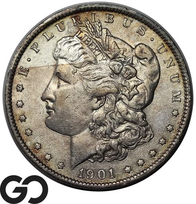 1901 Morgan Silver Dollar Coin, Big Spread Better Date, Choice AU - Image 1 of 3