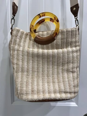 Hobo International Sheila Bucket Tote Woven with Tortoise Pattern Handle - Image 1 of 4