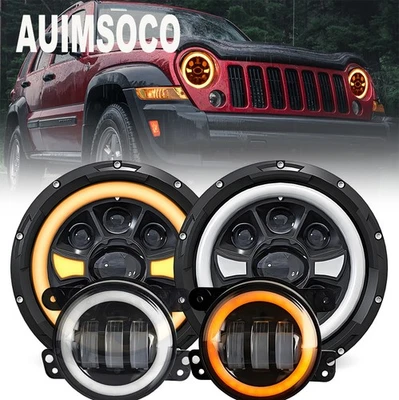 Faros LED redondos delanteros completos de 7" + luces antiniebla de 4" para Jeep Wrangler JK 2007-17+ Foto 1 de 4