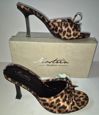 Sandalia Mostrin Marrón Estampado Leopardo Tacón Alto Gatito Deslizable Para Mujer 38.5 EE. UU. 8 NUEVA CON ETIQUETAS Foto 1 de 4