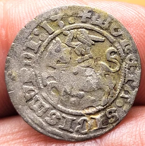 LITUANIA / POLONIA 1513 PLATA MEDIO GROSCHEN RIDER & EAGLE - Imagen 1 de 2