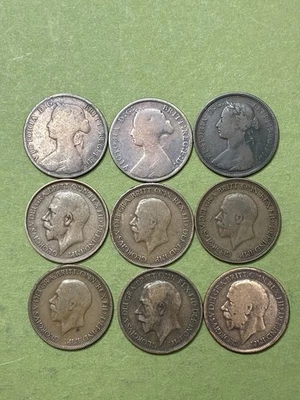 Lot of 9 Old Great Britain Half Pennies 1861-1934 Victoria & George V 6066 - Image 1 of 4