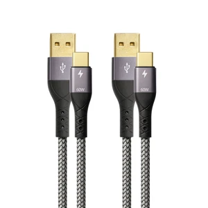 ProfiPatch USB A auf USB C Kabelset 2x1m Textil 60W QC 3A grau Goldkontakt - Afbeelding 1 van 7