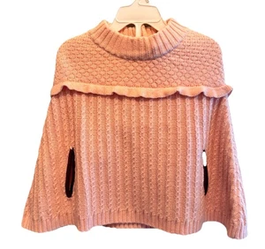 Neu mit Etikett Janie and Jack Poncho Pullover gerippt Zopfmuster Cape rosa Gr. 2T Urlaub - Bild 1 von 4