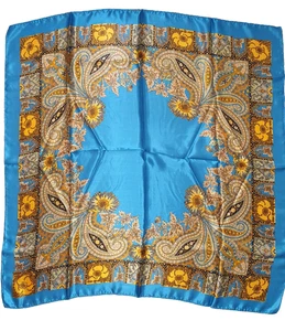 Seidentuch klassisch lebendig Pfau blau türkis Blumen 35" x 35 Ocker Paisley - Bild 1 von 11