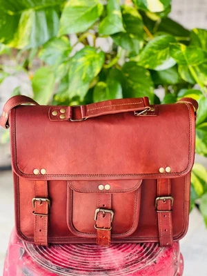 Bolso Mensajero de Cuero Higiénico para Hombres Dos Bolsillos Frontales Oficina Universidad Bolso para Laptop Foto 1 de 4