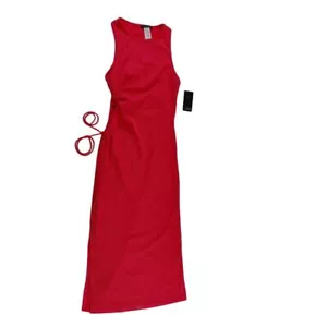 Maxi abito elegante rosa caldo a costine dettaglio cravatta laterale stile bodycon taglia M - Foto 1 di 7