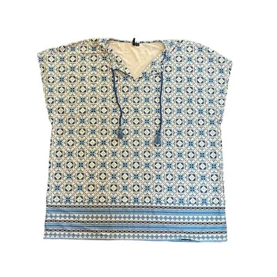 Vestido de baño Aqua et Sol pequeño azul blanco manga corta encubrimiento para mujer de gran tamaño Foto 1 de 4