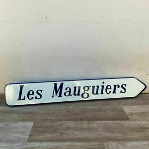 Old French Street road Enameled Sign Plaque vintage LES MAUGUIERS 1967 1705205