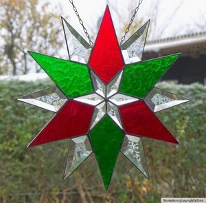 Bleiverglasung Fensterbild Suncatcher Facetten- Weihnachts- Stern in Tiffany     - Bild 1 von 9