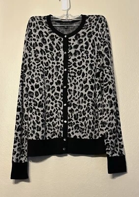 Suéter Ann Taylor Mujer Cárdigan Grande Botón Estampado Leopardo Rockabilly Gótico Foto 1 de 4
