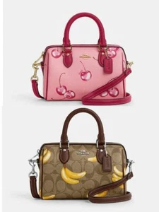NWT Coach Mini Rowan Crossbody In Signature With cherry CR245/Banana Print CR246 - Picture 1 of 24