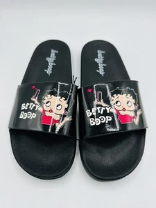 Betty Boop Womens Black Selfie Slides Sandals Size 9 - New - Picture 1 of 3