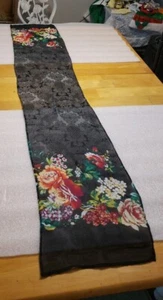 Beautiful Spring scarf with roses and violets Black with floral design 58 inches - Picture 1 of 4