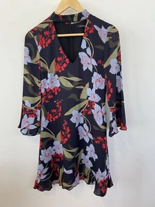 Portman's Women’s Dress Long Ruffle Sleeve Floral Keyhole Neckline Size 10 - Picture 1 of 7