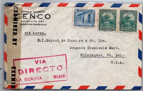 SCHALLSTAMPS VENEZUELA 1940-45 POSTAL HISTORY WWII CENSORED AIRMAIL COVER ADDR Cover