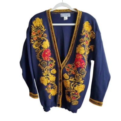 Cárdigan vintage de gran tamaño Cottagecore Grandmacore Rosas tejido Norton McNaughton Foto 1 de 4