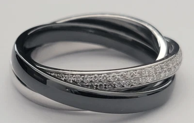 Anillo Cartier Trinidad Diamante Oro Blanco 18K Cerámica Banda Rodante Precio de venta sugerido por el fabricante 7050 USD Foto 1 de 4