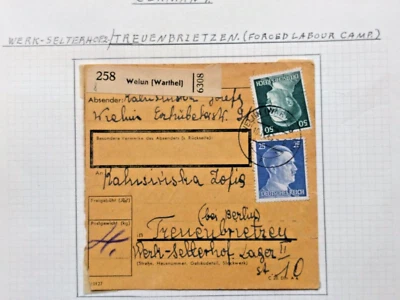 Paketkarte aus Wielun an Zwangsarbeiterin in Lager  Selterhof in Treuenbrietzen - Bild 1 von 3