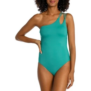 La Blanca Women's Strappy One Shoulder One Piece Swimsuit Blue Size 6 B4HP $115 - Picture 1 of 2