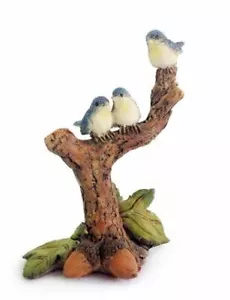 Miniature Bluebird Trio, Birds on a Tree Branch, Spring Fairy Garden Accessory - Picture 1 of 1