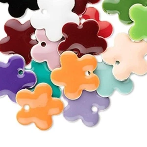 40 Silver Plated Brass & Epoxy 15x15mm Double Sided Flower Charm Mix * - Picture 1 of 1