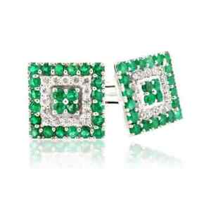 2.20Ct Round Cut Simulated Emerald Men's Cufflinks 14K White Gold Plated Silver