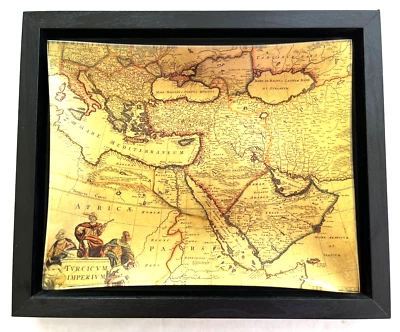 Vintage World Map Turkey Ottoman Empire Gold Glass Wood Frame Wall Art - Image 1 of 4