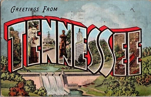 Cartolina saluti dal Tennessee lino lettera grande timbro postale 1942 - Foto 1 di 2