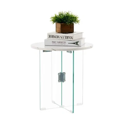 Ivinta Glass End Table for Small Space, Modern Round Side Table with Glass Legs - Image 1 of 4