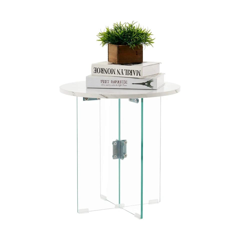 Ivinta Glass End Table for Small Space, Modern Round Side Table with Glass Legs - Image 1 of 4