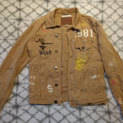 Chaqueta para hombre pequeña GUESS Los Angeles Dillon chaqueta caqui con botones con bolsillo Foto 1 de 4