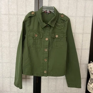 Tempted Girls VTG Y2K Sz L Army Green Lightweight Epaulette & Button Jacket - Picture 1 of 13